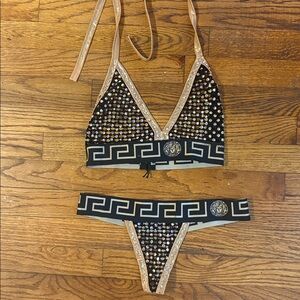 Black and Gold Embellished Bikini Set size M